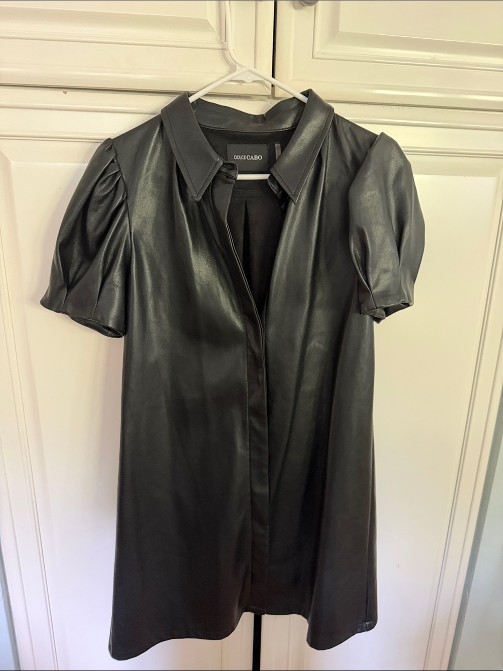 Dolce Cabo Black Faux-Leather Short-Sleeve dress